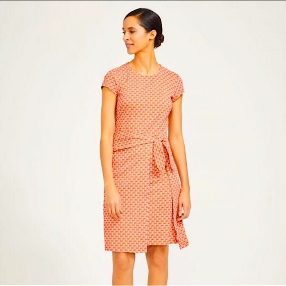 J. McLaughlin Havana Dress Catalina Cloth Faux Wrap Cap‎ Sleeve Coral Orange M